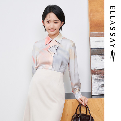 ELLASSAY歌力思早秋新款100%桑蚕丝温柔渐变衬衫女EWF353C01600