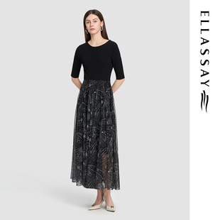 ELLASSAY歌力思2026夏季 网纱亮片圆领连衣裙女EWD371Y05100 新款
