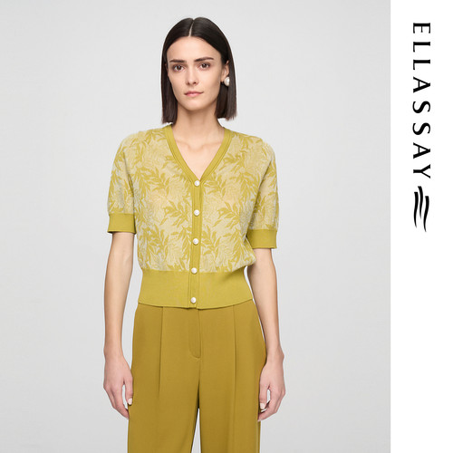 ELLASSAY歌力思早春莱赛尔醋纤V领单排扣针织衫女EWW362M07100
