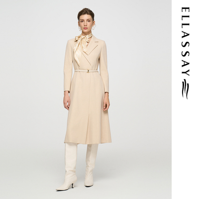 ELLASSAY歌力思秋冬新款绵羊毛印花丝巾领连衣裙女EWF354Y08500