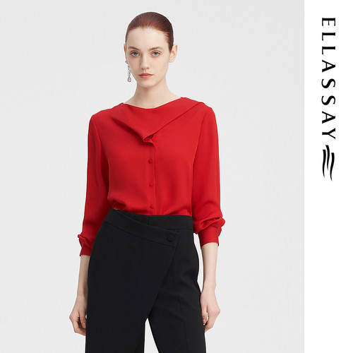 ELLASSAY歌力思秋季新款桑蚕丝设计感时尚气质衬衫女EWF343C00900