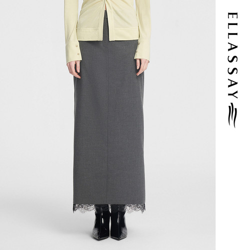 ELLASSAY歌力思秋季新款极简优雅蕾丝拼接半身裙女EWB353Q00500