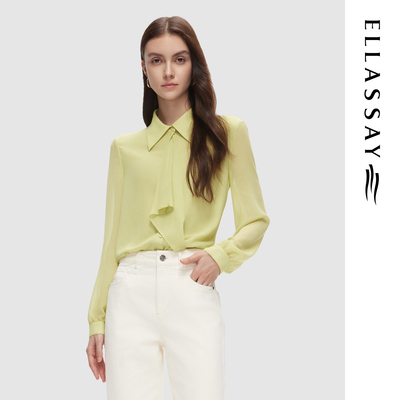 ELLASSAY歌力思秋季新款简约通勤轻盈飘带雪纺衬衫女EWD353C01800