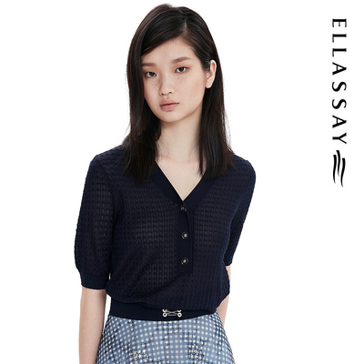 ELLASSAY歌力思夏季新款100%桑蚕丝V领针织衫女EWE332M07600