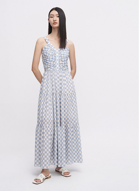 ELLASSAY歌力思夏季新款气质V领吊带长款连衣裙女EWW342Y18600