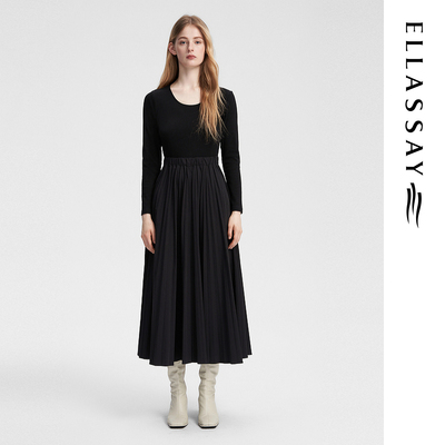 ELLASSAY歌力思年秋季新款时尚针梭拼接连衣裙女EWB353Y02500