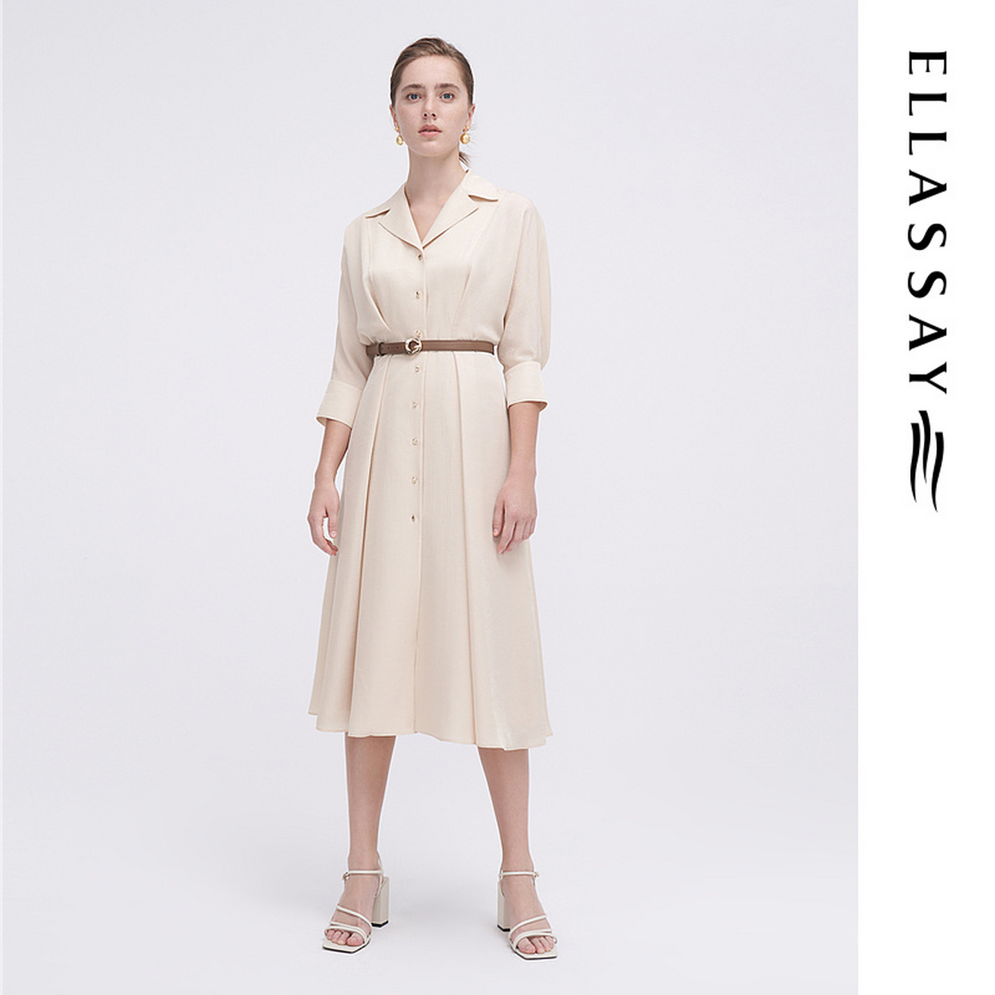 ELLASSAY歌力思春季新款三醋酸衬衫式气质连衣裙女EWF341Y02600