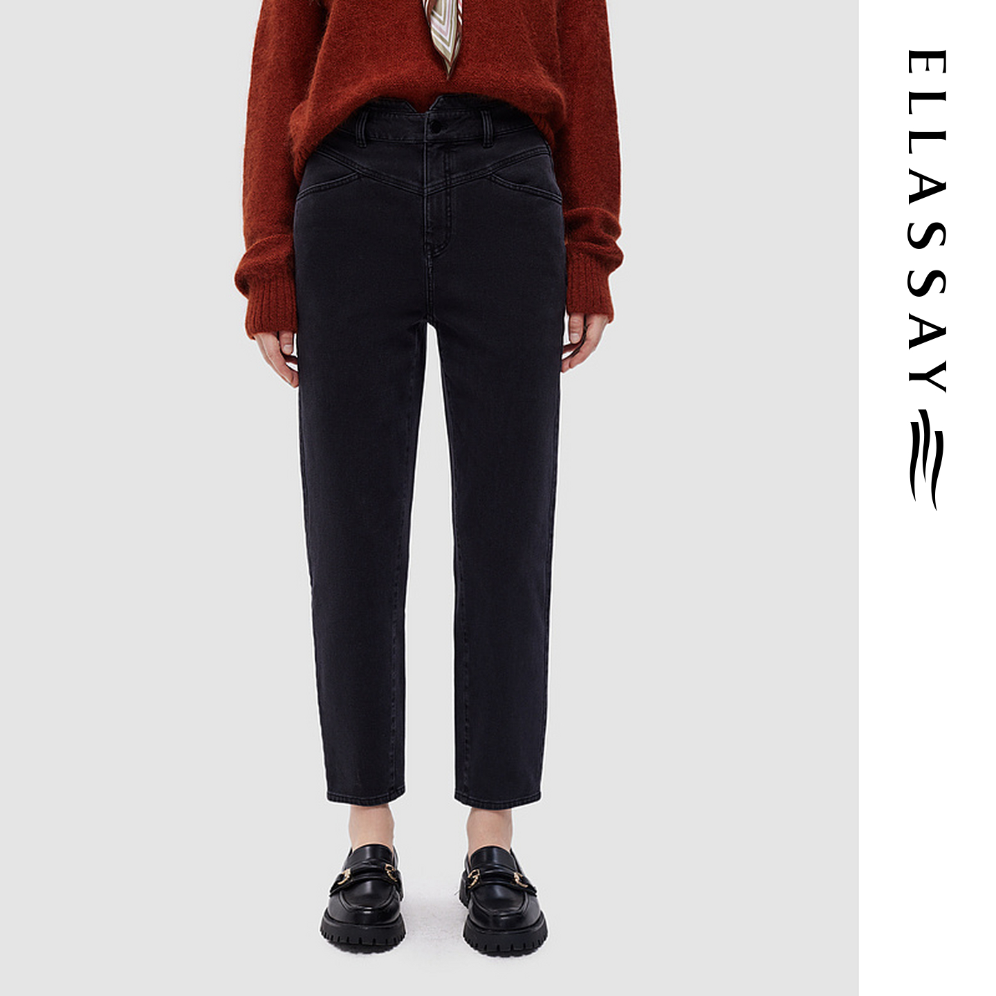 ELLASSAY歌力思秋冬新款水洗棉质加绒牛仔裤女EWD344N01000