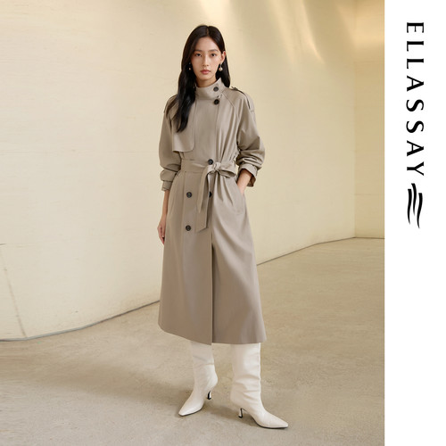 ELLASSAY歌力思秋冬新款100%棉简约利落中长款风衣女EWF363F00700