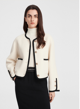 ELLASSAY歌力思秋季新款黑白撞色短款羊毛气质外套女EWB343D01300