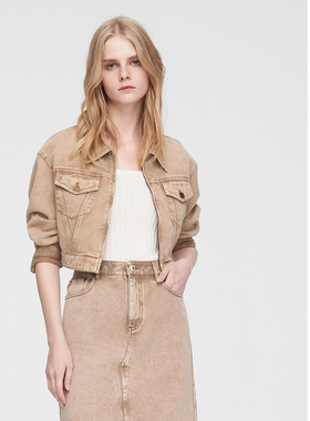 ELLASSAY歌力思春季新款纯棉休闲高腰短款牛仔外套女EWW351N03900