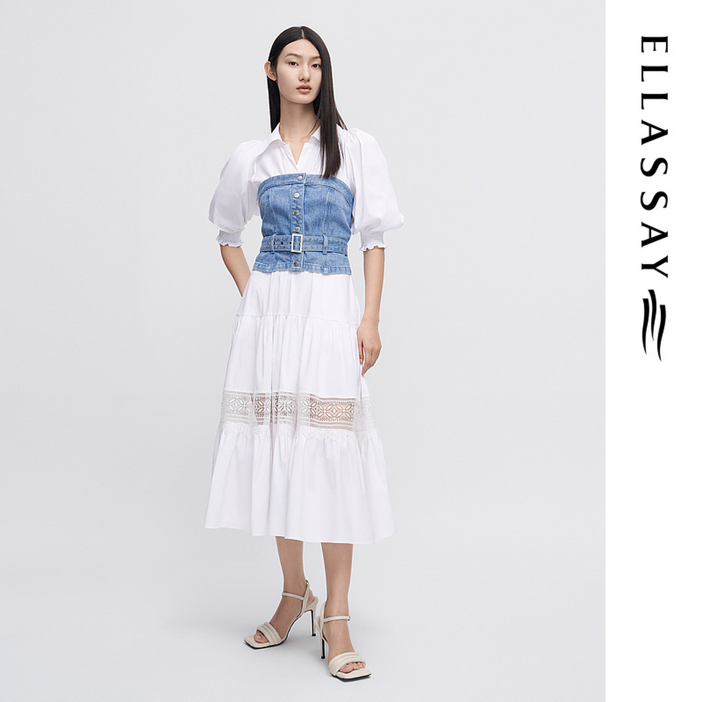 ELLASSAY歌力思春季新款棉混纺胸衣外穿衬衫连衣裙女EWW341Y10500