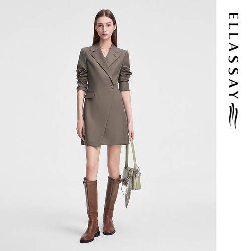 ELLASSAY歌力思2026春季围裹式羊毛优雅西装连衣裙EWW351Y00400