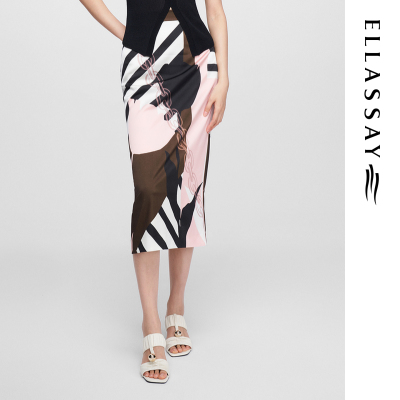 ELLASSAY歌力思早春新款醋纤花卉条纹点缀半身裙女EWF361Q02500