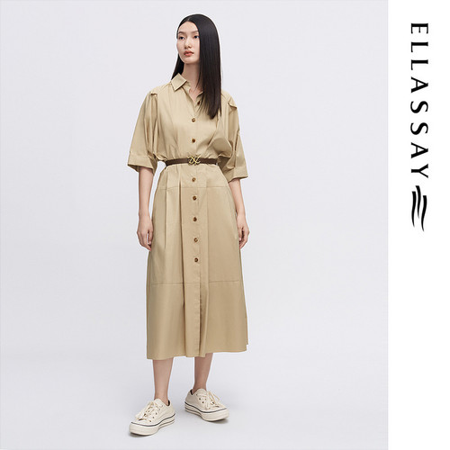 ELLASSAY歌力思夏季新款蝴蝶袖设计纯棉连衣裙女EWW342Y16900