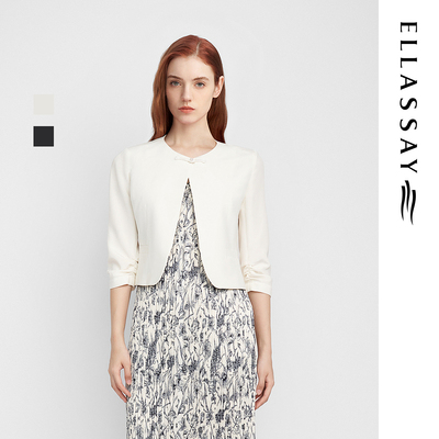 ELLASSAY歌力思夏季新款真丝优雅气质白色短款西装女EWV352T00200