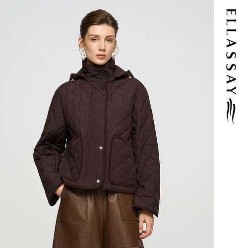 ELLASSAY歌力思秋季新款鹅绒红棕连帽羽绒服女EWD363L02600