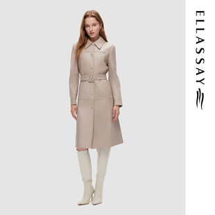 ELLASSAY歌力思秋冬新款 真皮皮衣女EWF343X00900 气质百搭中长款