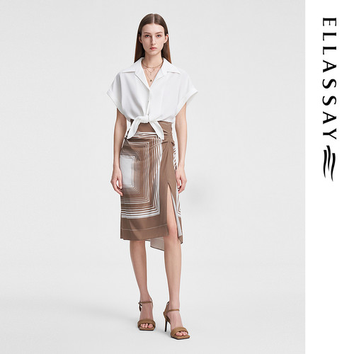 ELLASSAY歌力思夏季新款假两件丝巾combo连衣裙女EWW352Y04100