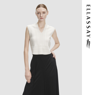ELLASSAY歌力思夏季新款桑蚕丝简约V领无袖针织衫女EWF352M06200