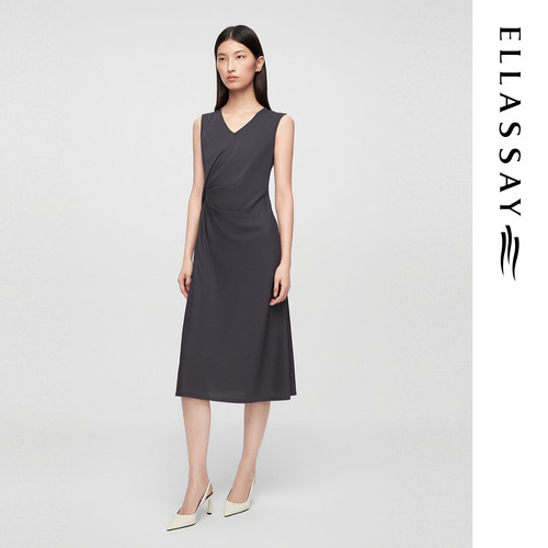ELLASSAY歌力思夏季新款三醋纤气质通勤V领连衣裙女EWE362Y04800