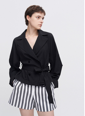 ELLASSAY歌力思2026早春新品通勤休闲系带气质短款风衣EWE341F010