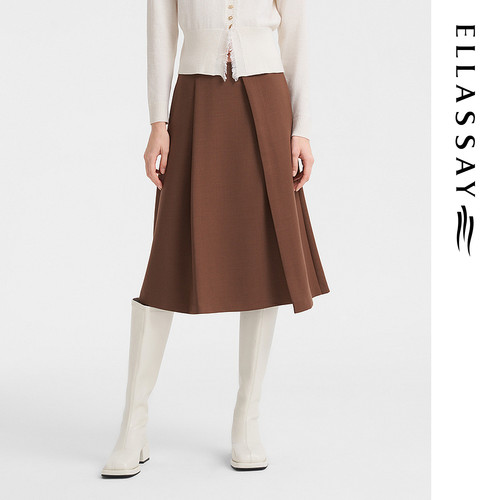 ELLASSAY歌力思秋冬新款羊毛复古气质A字半裙女EWV346Q00400