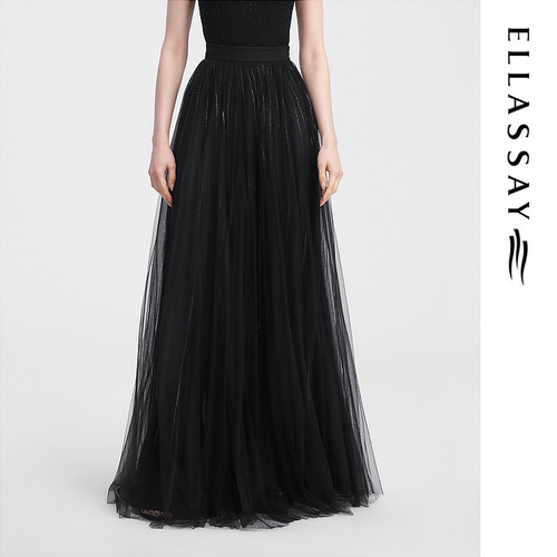 ELLASSAY歌力思冬季新款高级感烫钻网纱长裙半身裙女EWF343Q03400