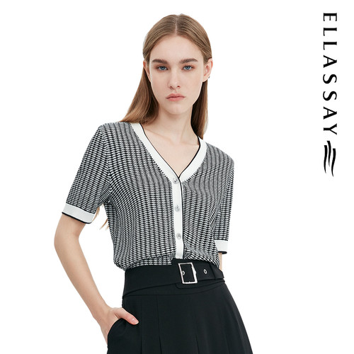ELLASSAY歌力思2026春夏新款撞色棉感开衫毛针织衫EWE332M01300
