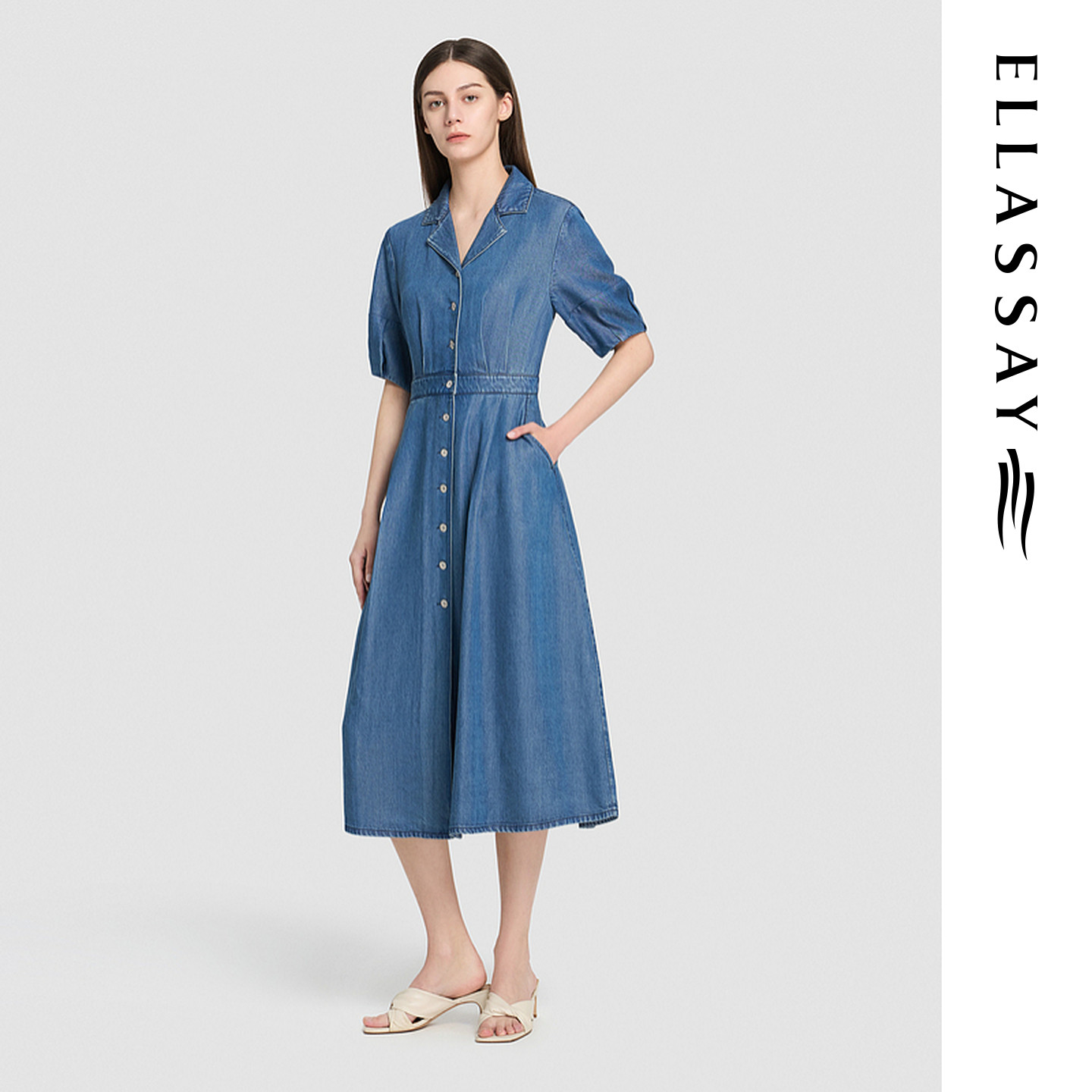 ELLASSAY歌力思2026夏季新款100%莱赛尔牛仔连衣裙女EWD371N00300