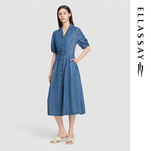 ELLASSAY歌力思2026夏季新款100%莱赛尔牛仔连衣裙女EWD371N00300