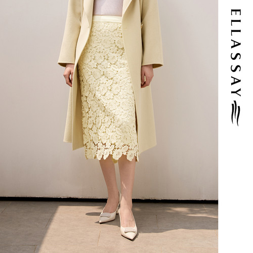 ELLASSAY歌力思2026夏季新款棉立体镂空蕾丝半身裙EWU363Q00600