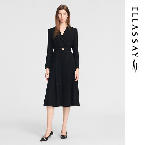 ELLASSAY歌力思秋冬新款知性优雅中长款连衣裙女EWE354Y12900