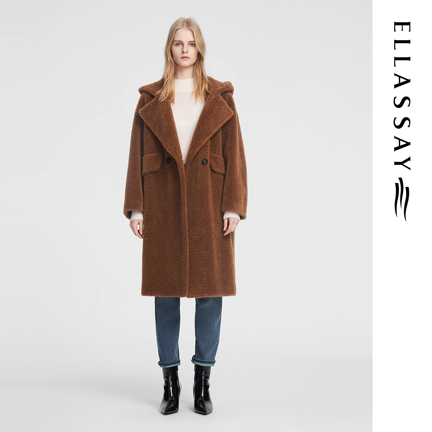 ELLASSAY歌力思秋冬新款绵羊毛简约大气毛呢外套EWB354D01400