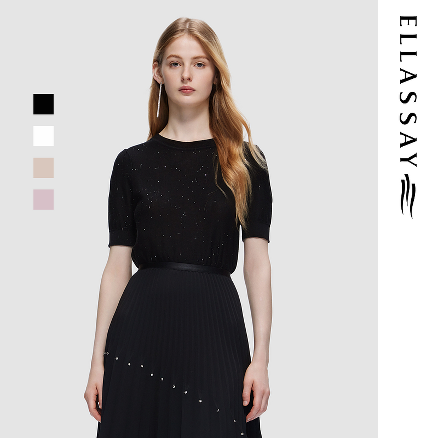 ELLASSAY歌力思夏季新款莱赛尔简约亮片套头针织衫女EWD356M02400