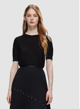 ELLASSAY歌力思夏季新款莱赛尔简约亮片套头针织衫女EWD356M02400