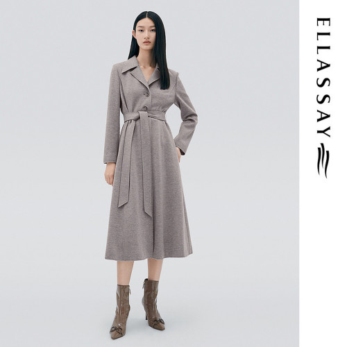 ELLASSAY歌力思秋季新款纯色腰带设计气质毛呢大衣女EWE333D00200