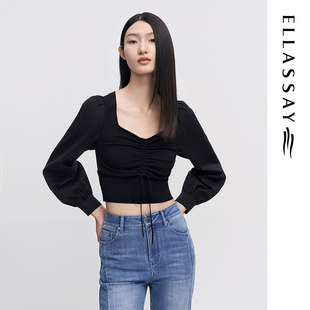 EWW341M02700 纯色褶皱抽绳针织衫 ELLASSAY歌力思早春新品 时尚