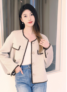 ELLASSAY歌力思秋冬新款羊毛羊绒小香风短外套女EWV343T00800