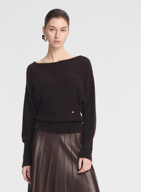 ELLASSAY歌力思秋冬新款真丝羊绒珠片一字领针织衫女EWF354M07800