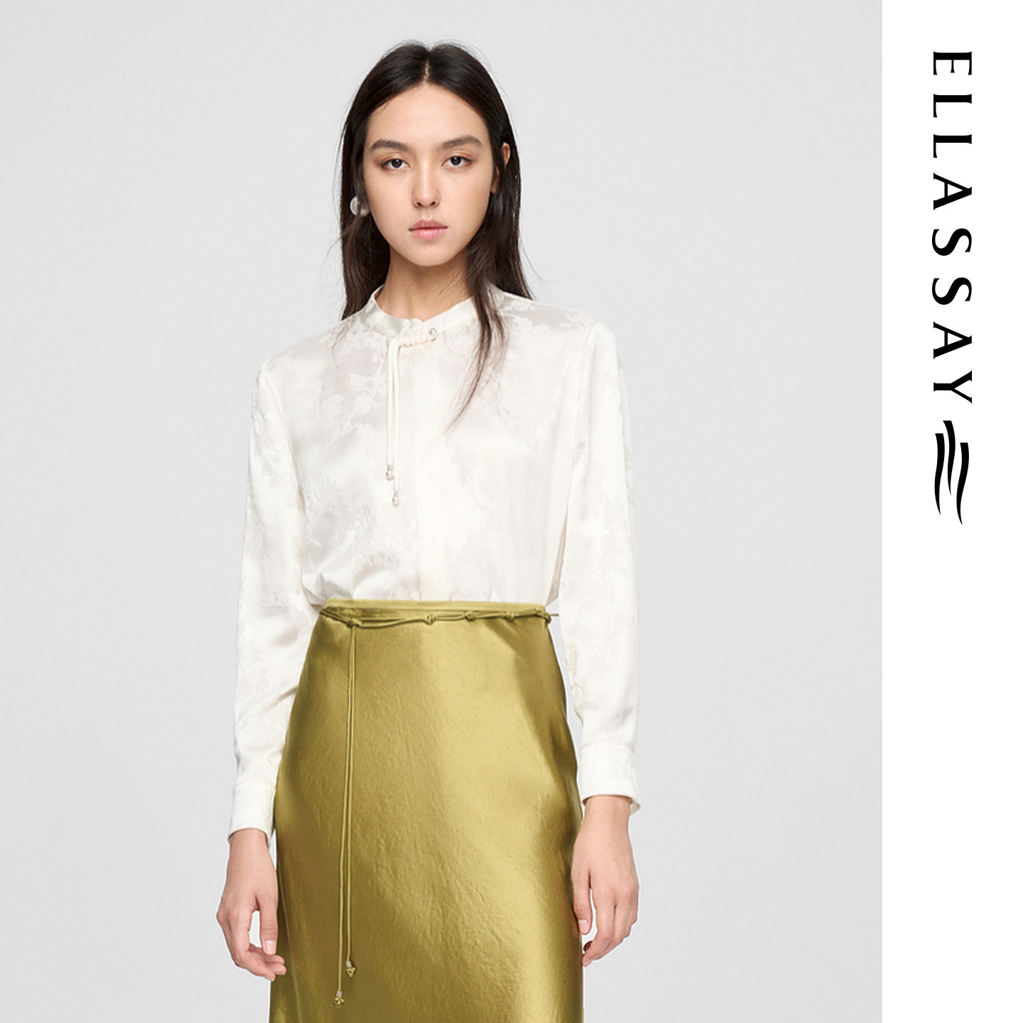 ELLASSAY歌力思春季新款桑蚕丝淡雅气质提花衬衫女EWW361C01500