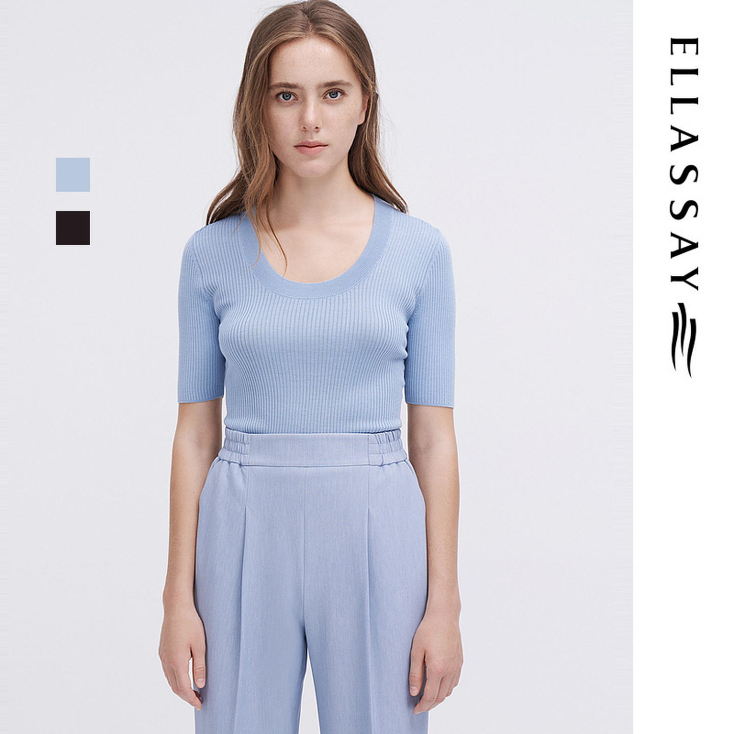 ELLASSAY歌力思夏季新款桑蚕丝简约套头修身针织衫女EWE342M05800