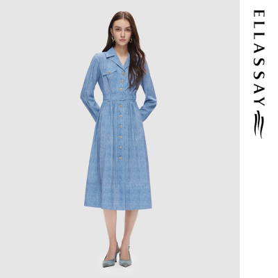 ELLASSAY歌力思秋季新款通勤修身单排扣气质连衣裙女EWD353Y00200