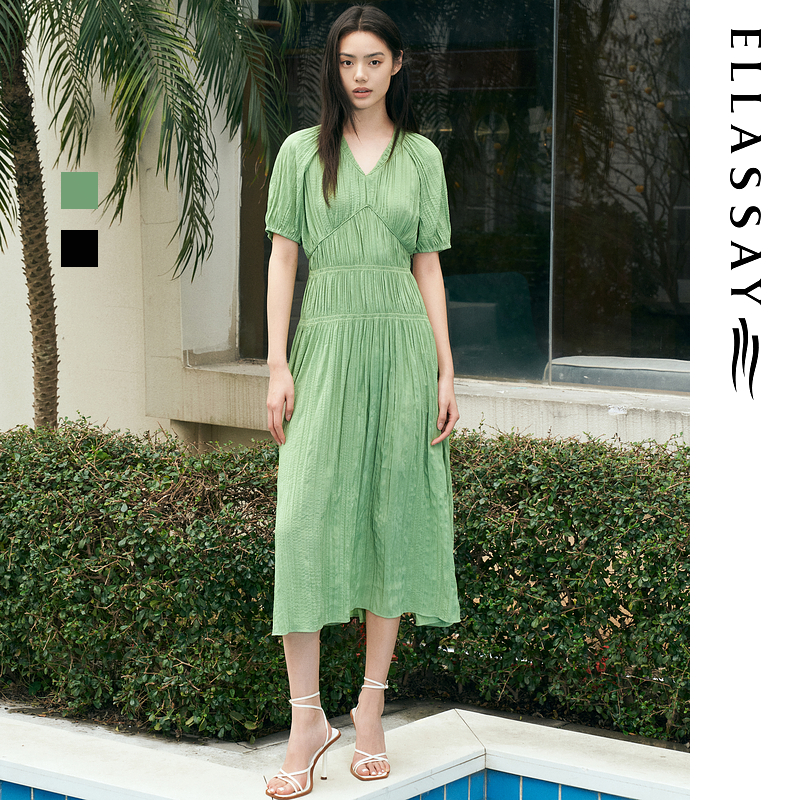 ELLASSAY歌力思春夏新款度假收腰褶皱连衣裙女EWD351Y16000