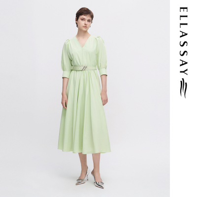 ELLASSAY歌力思春夏新款简约收腰通勤薄荷绿连衣裙女EWF341Y00600