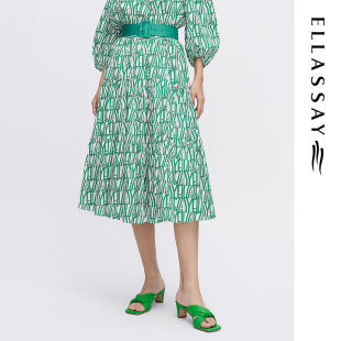 ELLASSAY歌力思夏季新款高支长绒棉印花半身裙女EWE342Q01800