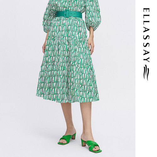 ELLASSAY歌力思夏季新款高支长绒棉印花半身裙女EWE342Q01800