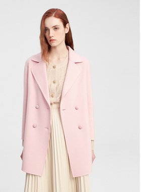 ELLASSAY歌力思秋季新款羊毛羊绒温柔粉色毛呢大衣女EWE343D01500