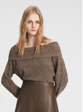 ELLASSAY歌力思秋冬新款一字领气质摩卡套头针织衫女EWE354M13400