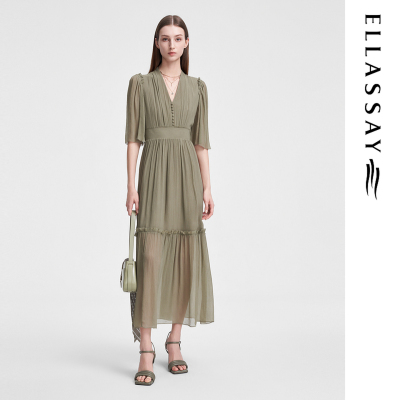ELLASSAY歌力思夏季新款腰部打揽优雅微通透连衣裙女EWW352Y07000